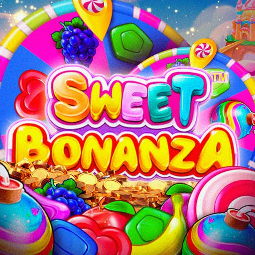 Pantalla de juego de Sweet Bonanza mostrando los coloridos símbolos de frutas y la función de caída